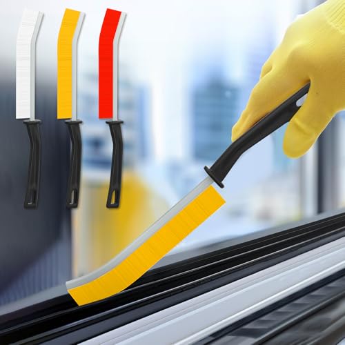 3PCS 23 * 2cm Crevice Cleaning Brush Set for Window Tracks Kitchen Use, Household Scrub Brushes with Handle Daily Clean(Multicolor) - color: White,yellow,red