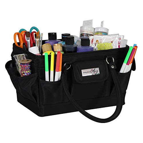 Everything Mary Deluxe Store & Tote Organizer – Black Craft Caddy with Handle – Collapsible Bag for Sewing, Scrapbooking, Art Supplies & DIY Project Organization - color: Black, size: Large