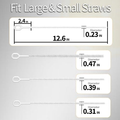 Heavy Duty Straw Cleaner Brush - 4 Pack 12.6 Inch Flexible Full-Cover Brushes with Large Handle, Reusable Pipe & Tube Cleaner Set (0.23", 0.31", 0.39", 0.47" Diameters) - color: White-full Covered