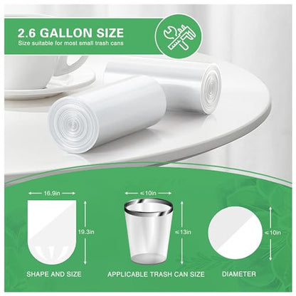 Small Trash Bags 2.6 Gallon-108 Count Leakage-Proof Strong, Small Mini Garbage Bags for Bathroom, Bedroom, Office, White Small Trash Can Liners - style: 2.6 Gallon