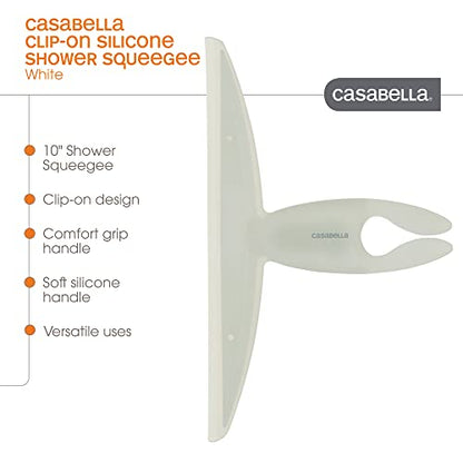 Casabella, White 44037 Clip on Silicone Squeegee, 10-1/8" x 1-1/4" x 6-3/4" h