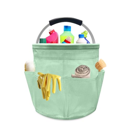 Qivine 17L Cleaning Caddy with Handle, Cleaning Supply Caddy, Foldable Tool Bag Cleaning Products Organizer, Portable Cleaning Bucket Caddy for Cleaning Supplies (Clear Green) - color: Clear Green