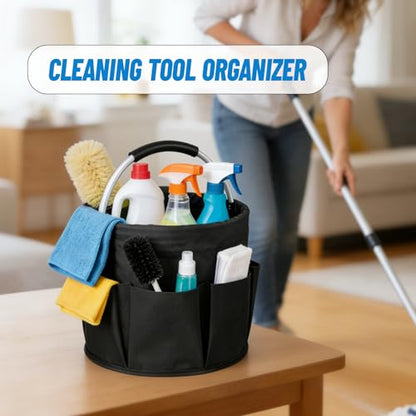 Cleaning Caddy with Handle, 17L Cleaning Products Organiser, Portable Cleaning Caddy with 7 Pockets, Foldable Storage Basket for Cleaning Products, Home, Garden & Household Supplies