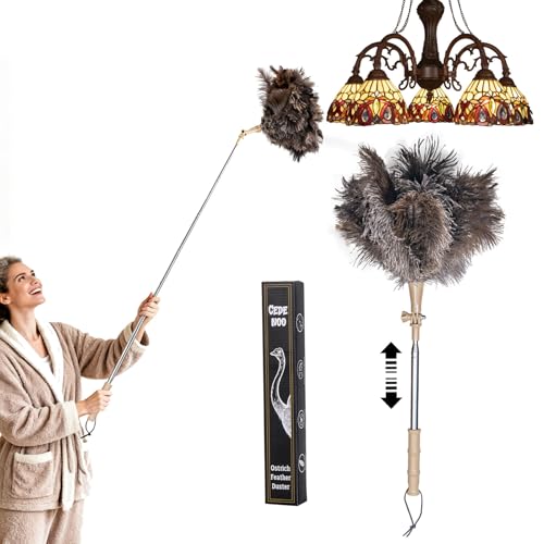 Extendable Ostrich Feather Duster, Natural Ostrich Feathers Long Handle Duster for Cleaning, 47” Soft & Fluffy Feather Duster for High Ceilings, Fans, Walls, Furniture, Home Dusting(A11-Ivory) - color: Ivory-a1