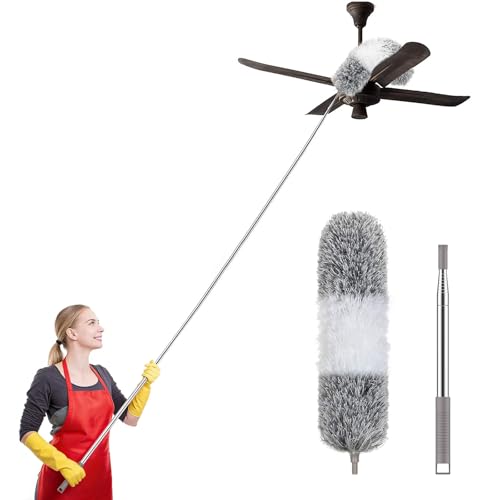 SetSail Extra-Long Dusters with Extension Pole 100-inch for Cleaning Bendable Microfiber Head Washable Ceiling Fan Cleaner Duster for Corner - color: White-grey, size: Duster