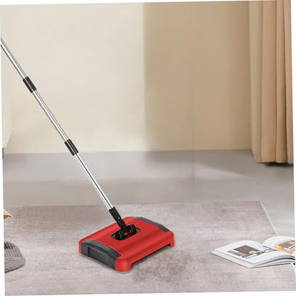 Carpet Sweeper Manual 3 Rolling Brushes Floor Sweeper Carpet Brush with Wheels and Large Waste Bin 43" Detachable