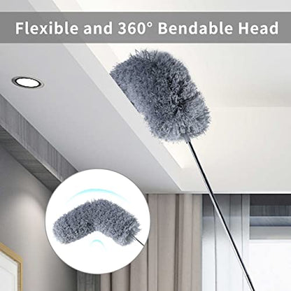 BOOMJOY Microfiber Feather Duster with 100 inches Extension Pole, Dusters for Cleaning High Ceiling, Fan, Blinds, Furniture, Dark Grey - color: Dark Grey