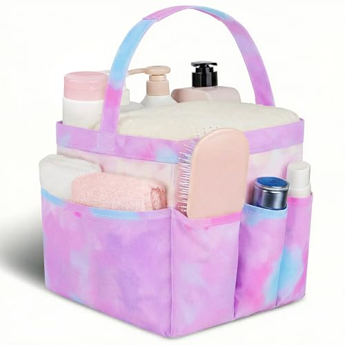 Attmu Mesh Shower Caddy Portable for College Dorm Room Camping Essentials, Shower Caddy Dorm with 9-Pockets, Large Capacity Hanging Basket Bathroom Bag for Toiletry, Swimming, Gym, Camp, Beach - color: gradient purple