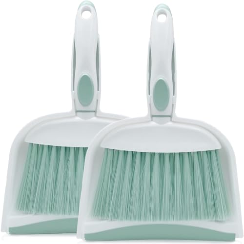Dust pan, Mini Dustpan and Brush Set, Small Broom and Dustpan Set, Small Hand Broom and dust pan Set, Whisk Broom, Dust pan and Brush for Desk, Table, Home, Kitchen (Light Green 2pcs) - color: Light Green, size: 2set