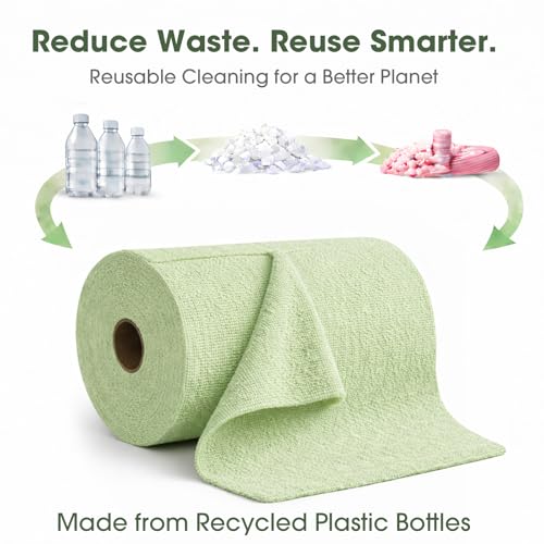 Microfiber Cleaning Cloth Roll - 100 Pack Tear Away Microfiber Paper Towels, Reusable, Washable, Scratch-Free, Kitchen Towels for Car, Home, Kitchen, Glass, Dishes(Bean Green) - color: Bean Green
