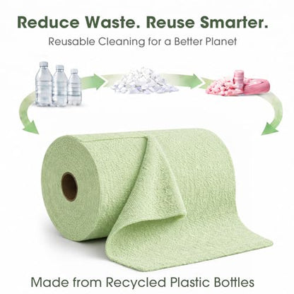 Microfiber Cleaning Cloth Roll - 100 Pack Tear Away Microfiber Paper Towels, Reusable, Washable, Scratch-Free, Kitchen Towels for Car, Home, Kitchen, Glass, Dishes(Bean Green) - color: Bean Green