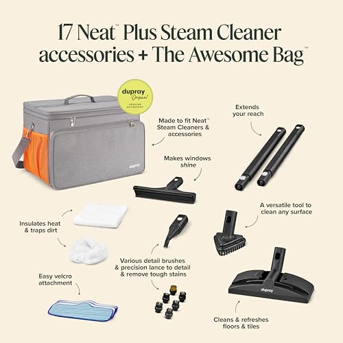 Dupray Neat Plus Steam Cleaner and Awesome Bag, 18 Accessories, Fast Heat-Up, Chemical-Free Cleaning, Multipurpose Steamer *Kills 99.9% of Bacteria & Viruses - size: 18-piece (Neat Plus + The Awesome Bag)
