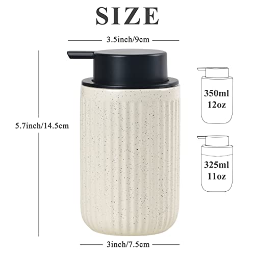 BosilunLife Foam Hand Soap Dispenser - Ceramic Foaming Soap Dispenser for Bathroom 12oz Refillable Liquid Lotion Soap Dispenser with Rust-Proof Foaming Pump for Countertop - color: Beige Foam Pump