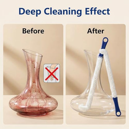 Bottle Cleaning Brush- Long Plastic Flexible Wand Foam Sponge Wine Bottle Glass Decanter Washing Clean Brush Scrubber Multifunction Free Bending Cup Brush Washing Brush Decanter