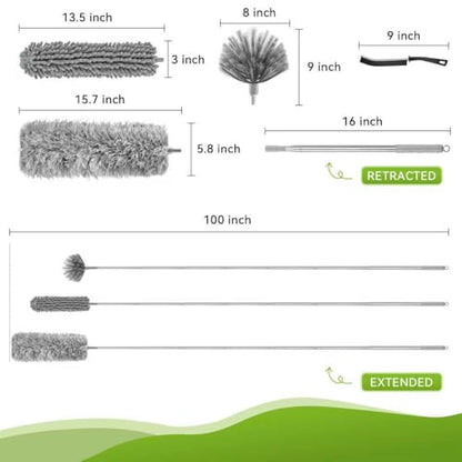 8-Piece Microfiber Feather Duster Set with Extension Pole (16.1" to 100"), Extendable Cobweb & Ceiling Fan Duster for Cleaning Cobweb, Ceiling Fan, Blind, Furniture - color: 8-piece Set With Chenille Head