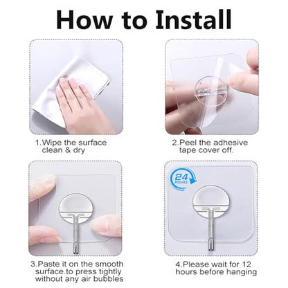 JINSHUNFA Adhesive Wall Hooks 13LB Heavy Duty No Drill Transparent Waterproof Hooks for Bathroom Kitchen Towel Coat 8 Pack - size: 8 Medium hooks