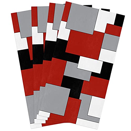 Geo Kitchen Towels,White Grey Black Red Abstract Irregular Geometric 16x28 Inches Soft Kitchen Dish Cloth,Cotton Tea Towels/Bar Towels/Hand Towels,(4 Pack) - color: Color Blockzag8191, size: 4PCS