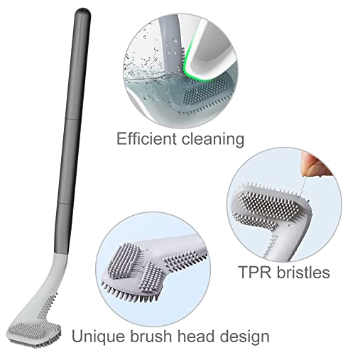 Toilet Brush, Long Handle Golf Toilet Brush with Holder 360° Deep Cleaning Flexible Silicone Toilet Cleaner Brush Wall Mounted for Bathroom (Black) - color: Black