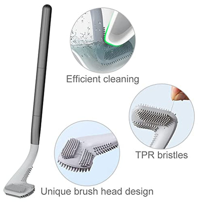 Toilet Brush, Long Handle Golf Toilet Brush with Holder 360° Deep Cleaning Flexible Silicone Toilet Cleaner Brush Wall Mounted for Bathroom (Black) - color: Black