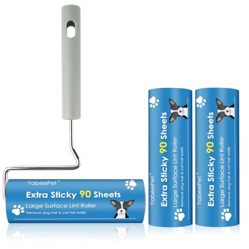 Extra Sticky Large Surface Lint Roller, 6.3'' Giant Lint Roller for Pet Hair, Lint Remover Roller for Cat Hair, Clothes, Furniture (1 Handle + 270 Sheets) - style: 1 Roller + 2 Refills