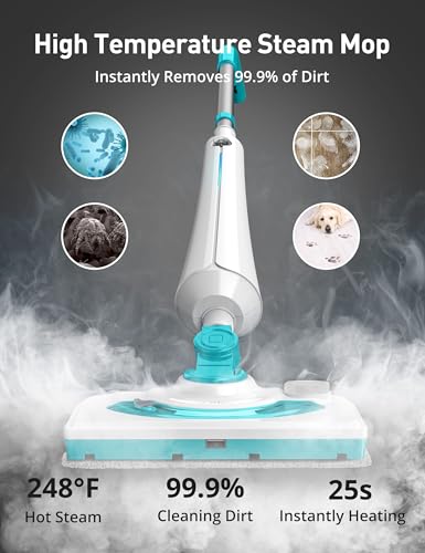 Professional Steam Mop Cleaner,1300W Floor Steamer with Detergent Chamber,25S Heat Up, Lightweight Steamer for Cleaning,1800w Yard Power Brush with 14.5 Gal Removable Leaf Collection Bag