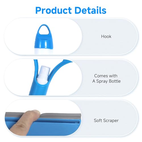 3 in 1 Window Cleaning Scraper with Sprayer, All-Purpose Squeegee for Shower Glass, Car Windows, Mirrors & Home, Window Cleaner Tool with Built-in Spray Bottle (Blue)