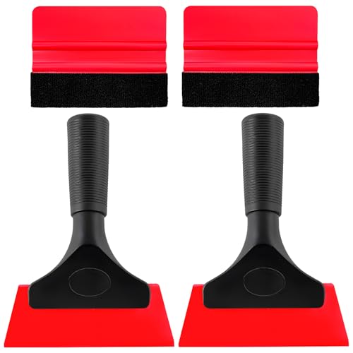 Yourkar 4 PCS Window Tint Kit Tools, Professional Vinyl Wrap Kit with Plastic Squeegee & Felt Squeegee, Universal Privacy Film Installation Tint Tools for Vehicle Glass Home (Red) - color: Red, 4 Pcs