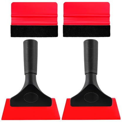 Yourkar 4 PCS Window Tint Kit Tools, Professional Vinyl Wrap Kit with Plastic Squeegee & Felt Squeegee, Universal Privacy Film Installation Tint Tools for Vehicle Glass Home (Red) - color: Red, 4 Pcs