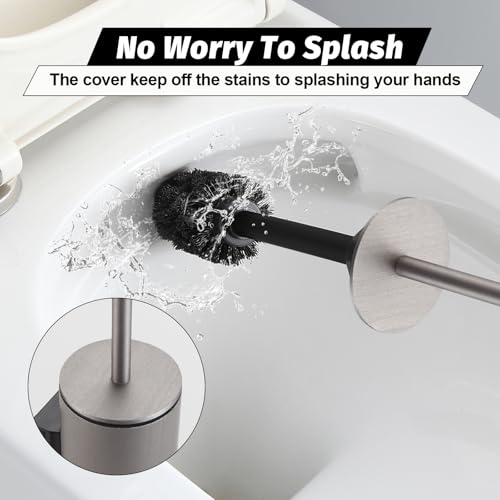 BGL Toilet Brush and Holder Set Brushed Nickel Wall Mounted for Bathroom Round Design - color: Brushed Nickel-wall Mount