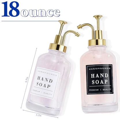 Dish and Hand Soap Dispenser for Kitchen,Glass Soap Dispenser with Pump,Tray,Funnel, Set of 2 Countertop Soap and Lotion Dispenser for Bathroom,Shower,500ml/16.9oz, - color: Ks-5010-34y-2g