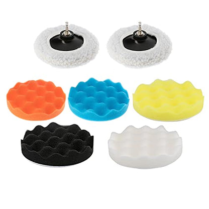 NEIKO 00320A 11PC Set Wax Polisher & Buffer Pads, 6" Buffer Polishers Pads, Auto Polishing Pad, Drill Buffer Attachment W/ M14, Foam Buffing Pads for Car Scratch Repair, Polisher for car Detailing - style: Buffing and Polishing Set