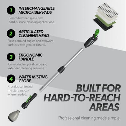 IPC Eagle Cleano 5-Foot Telescopic Window & Surface Cleaning System Integrated Water Misting Globe with Microfiber Cleaning Tool for Glass, Mirrors, Counters & Commercial Facilities - size: 5'