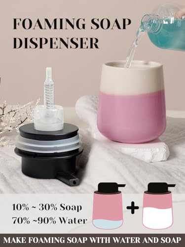 INGOFIN Ceramic Foaming Soap Dispenser - 12oz Foam Hand Soap Dispenser Bathroom, Refillable Modern Dish Dispenser with Pump for Kitchen, Beige and Pink - color: Beige and Pink-foam