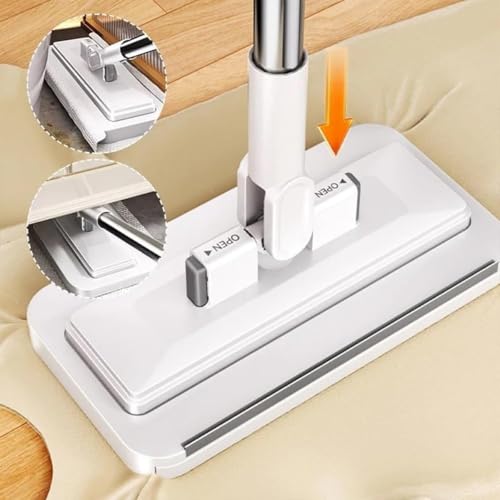 Hands Free Multi Purpose Flat Mop – Clip to Grip,39in Long Zero Touch Mini,for Wall Bathroom Toilet Corners Multi-Surface (1*mop+5*Cloth)
