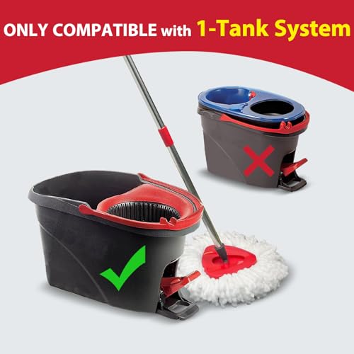 Spin Mop Heads, Handle, Base, Scrubber Head Replacement for OCedar EasyWring 1-Tank System, Microfiber Mop Refills, 30-58in Adjustable 4-Section Handle, Floor Cleaning(No Bucket)