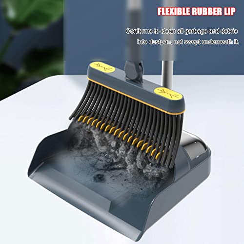 Broom and Dustpan Set for Home, Long Handle Lightweight 180 Degree Rotating Broom Set Indoor, Upright Standing Dust Pan with Comb Teeth, Store Sweep Set for Room Kitchen Office Lobby