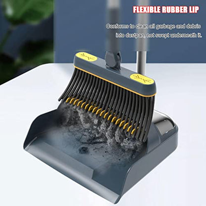 Broom and Dustpan Set for Home, Long Handle Lightweight 180 Degree Rotating Broom Set Indoor, Upright Standing Dust Pan with Comb Teeth, Store Sweep Set for Room Kitchen Office Lobby