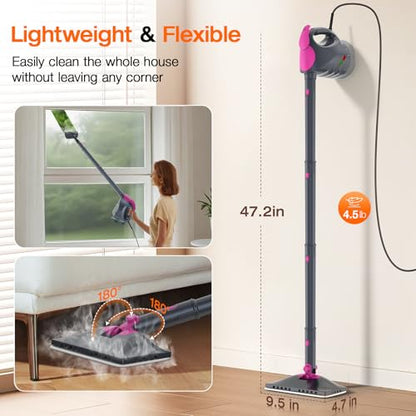 Steam Cleaner, 10-in-1 Steam Mop with Detachable Handheld Steamer, 320ml Water Tank, 10s Fast Heating, Portable Steamer for Kitchen, Floor, Tiles, Window, BBQ Grill, Car - color: Mist Gray
