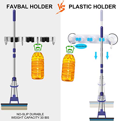 Broom Hanger Wall Mounted, 2PCS Mop and Broom Holder Wall Mount Garage Organization and Storage Stainless Steel Kitchen Tool Organizer Wall Hanger for Laundry Room Garden Garage Closet Kitchen