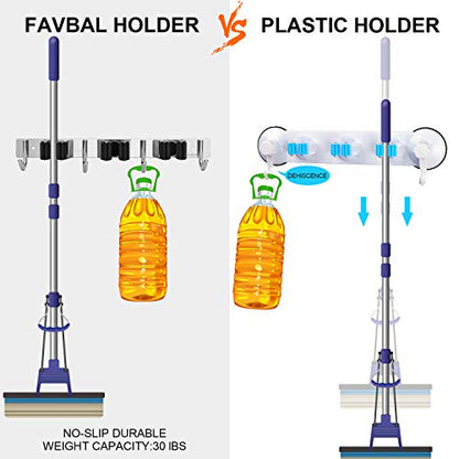 Broom Hanger Wall Mounted, 2PCS Mop and Broom Holder Wall Mount Garage Organization and Storage Stainless Steel Kitchen Tool Organizer Wall Hanger for Laundry Room Garden Garage Closet Kitchen