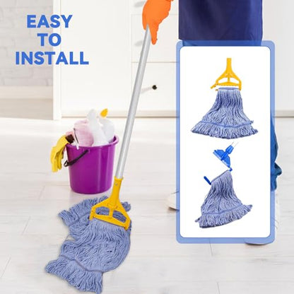 Commercial Heavy Duty Mop Heads Replacement: 1 Pack Industrial Wet Mop Head for Floor Cleaning - Commercial Products Looped End String Head Refills - color: 1 Count-blue