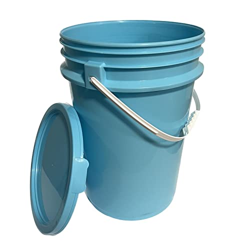 Outdoor 6 Gallon Bucket with Lid (Aqua Blue, 1Pack) - Durable All Purpose Pail -