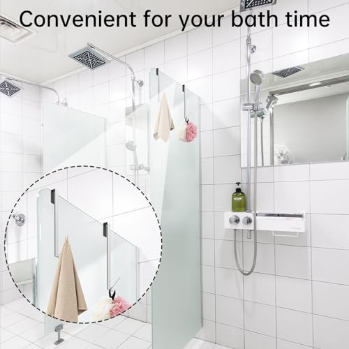 Linone 12 in Shower Door Hooks, Towel Hooks for Bathrooms, Shower Hooks for Towels, Heavy Duty Drilling-Free Extended Over Door Towel Hooks for Frameless Glass Shower Door, 3 Pack - size: 12 IN-Silver