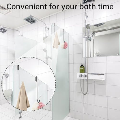 Linone 12 in Shower Door Hooks, Towel Hooks for Bathrooms, Shower Hooks for Towels, Heavy Duty Drilling-Free Extended Over Door Towel Hooks for Frameless Glass Shower Door, 3 Pack - size: 12 IN-Silver