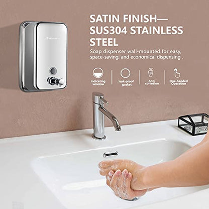 Stainless Steel Soap Dispenser for Home – 16.9oz Wall Mount, Anti-Leak Pump, Brushed Nickel Finish, Space-Saving Design for Kitchen & Bathroom - size: Vertical 16.9oz