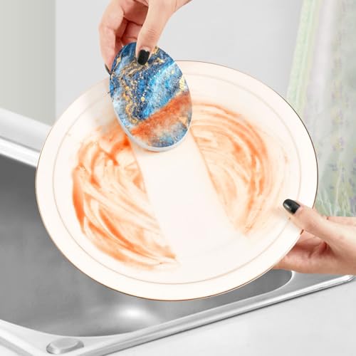 YETTASBIN Marble 3PCS Wood Pulp Scrub Sponges, Reusable Absorbent Household Cleaning Sponge Non-Scratch Kitchen Dish Sponges, Multi-Surface Safe Scrubber for Nonstick Pans, Pots