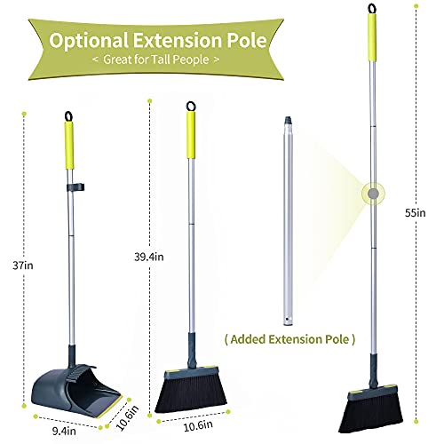 Broom and Dustpan Set for Home with 54" Long Handle, Upright and Lightweight Dust pan and Brush Combo for Kitchen Room Office Lobby Floor Cleaning, Dark Green - color: Green