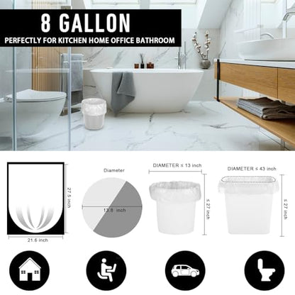 105Counts 8 Gallon Trash Bags, Flexible & Durable Kitchen Garbage Bags, Unscented & Easy Tearing Medium Trash Bag for Kitchen, Bathroom, Bedroom, Office, Transparent - style: 8 Gallon Transparent 105 counts