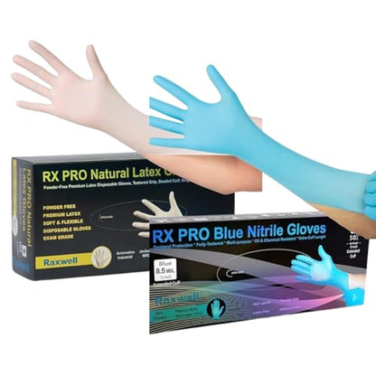 Raxwell Cleaning & Latex Glove Combo Pack | 8.5 Mil Heavy Duty, Waterproof, Food & Medical Grade, Powder-Free