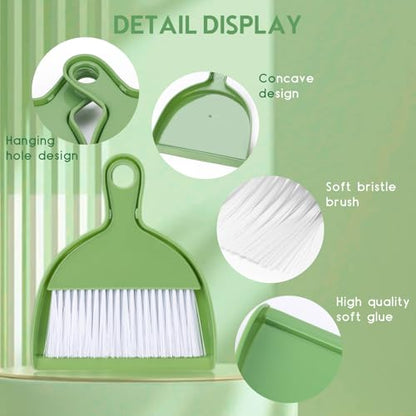 THINKLEARN 2PCS Small Broom and Dustpan Set, Mini Dust Pan and Brush, Hand Whisk for Pets, Kids, Desk, Home, Camping, Green Cleaning Supplies | Portable Brush Dustpan Combo Set, Green Cleaning Supplies - color: Green